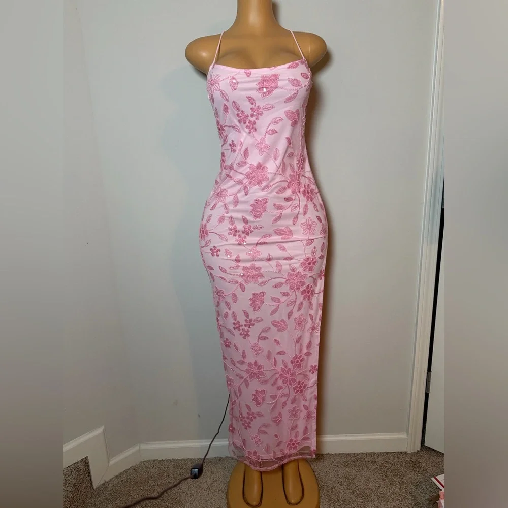 Peppermayo Bright Lights Beaded Pink Maxi Dress - Picture 4 of 6